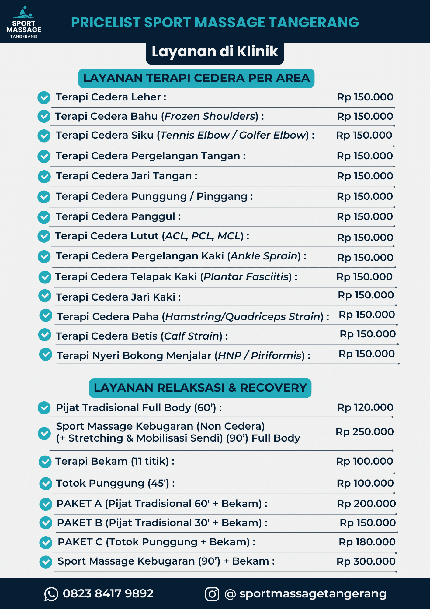 Pricelist Sport Massage Tangerang